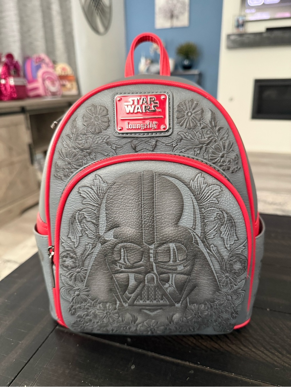 NWT Disney Star Wars Kids' Darth Vader Loungefly Gray and Red Mini Backpack